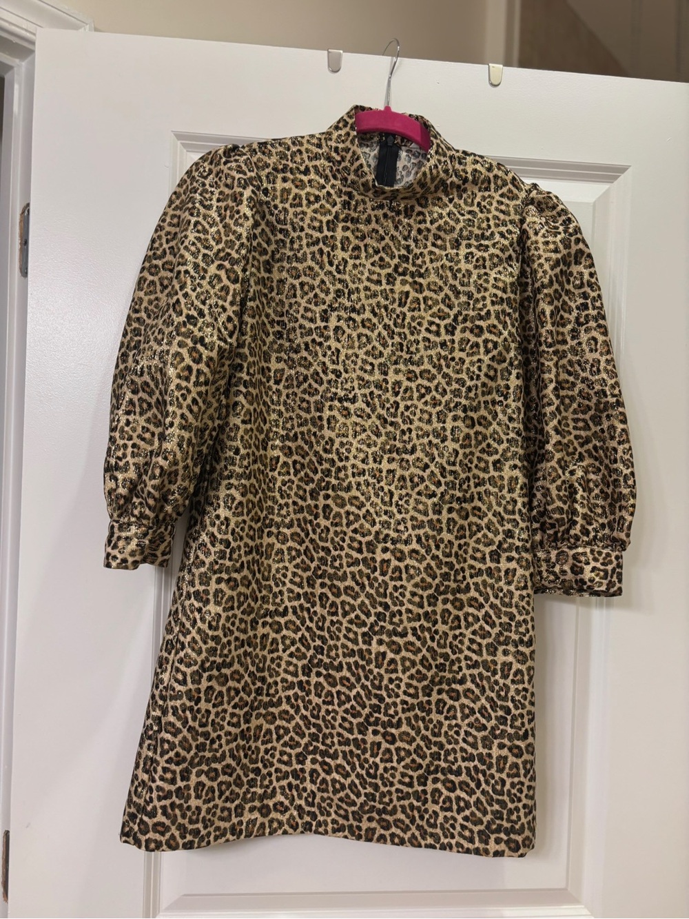 Zara Leopard Print Puff Sleeve Dress - Brown